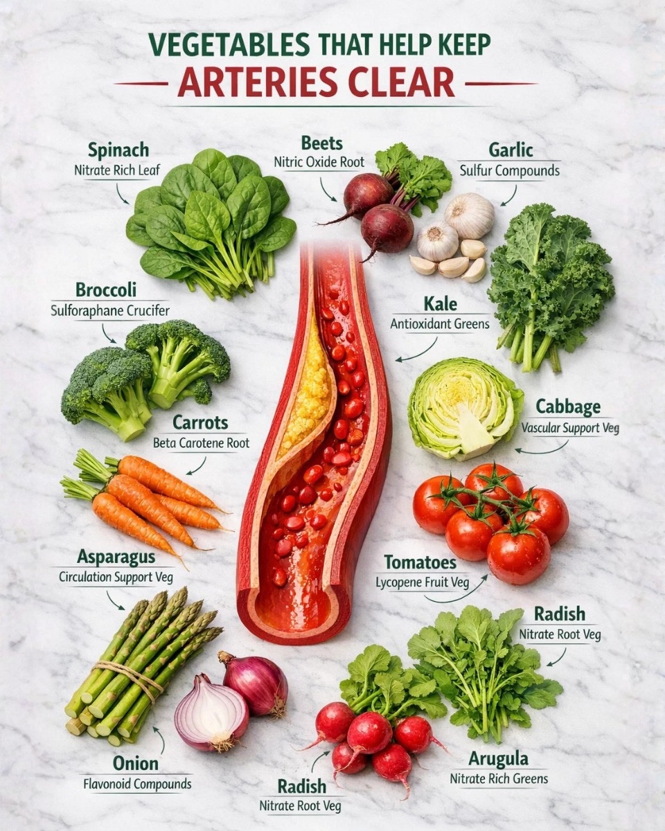 vegetables that help keep arteries clear including spinach beets garlic broccoli tomatoes