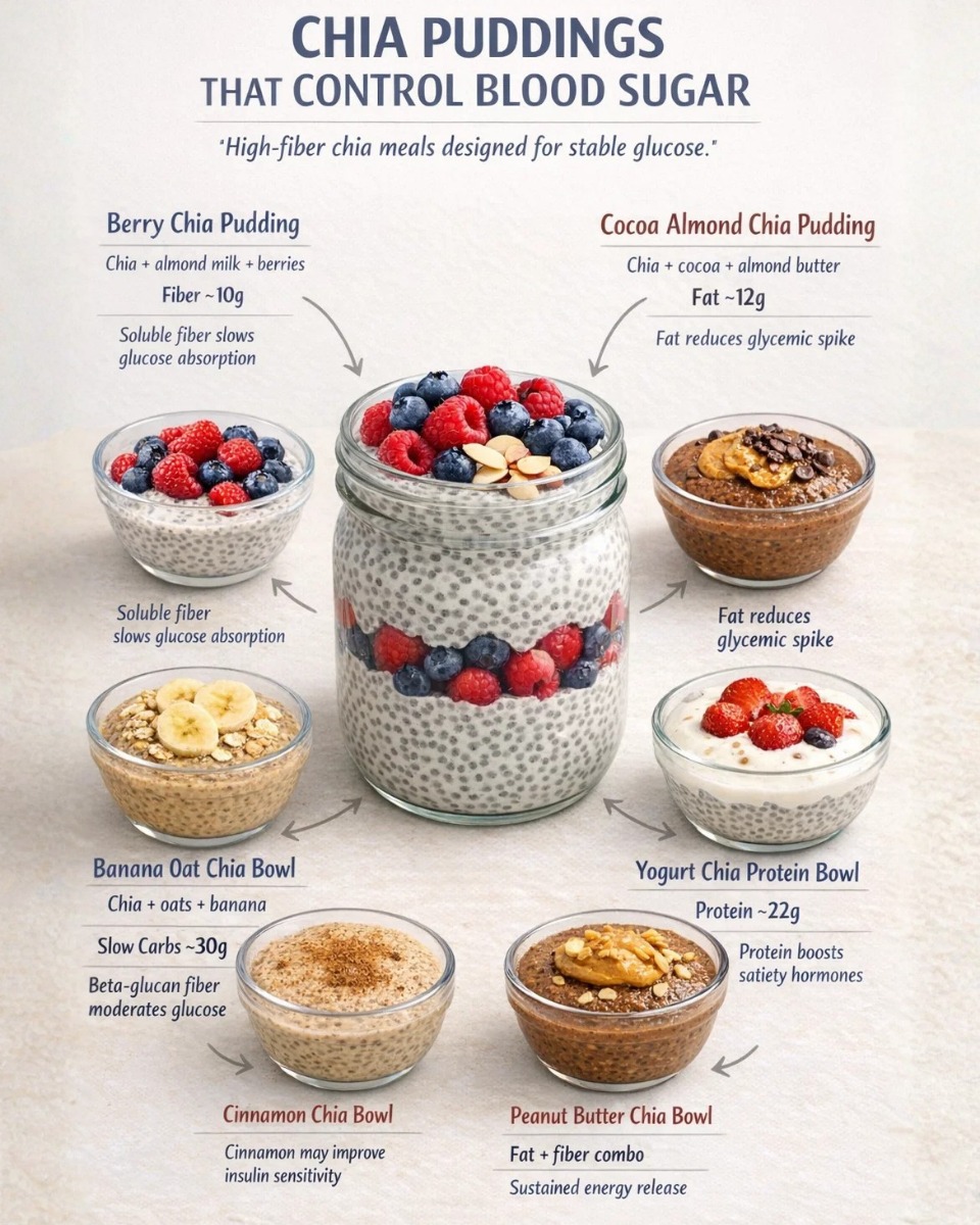chia pudding for blood sugar with berries cocoa almond banana yogurt cinnamon peanut butter
