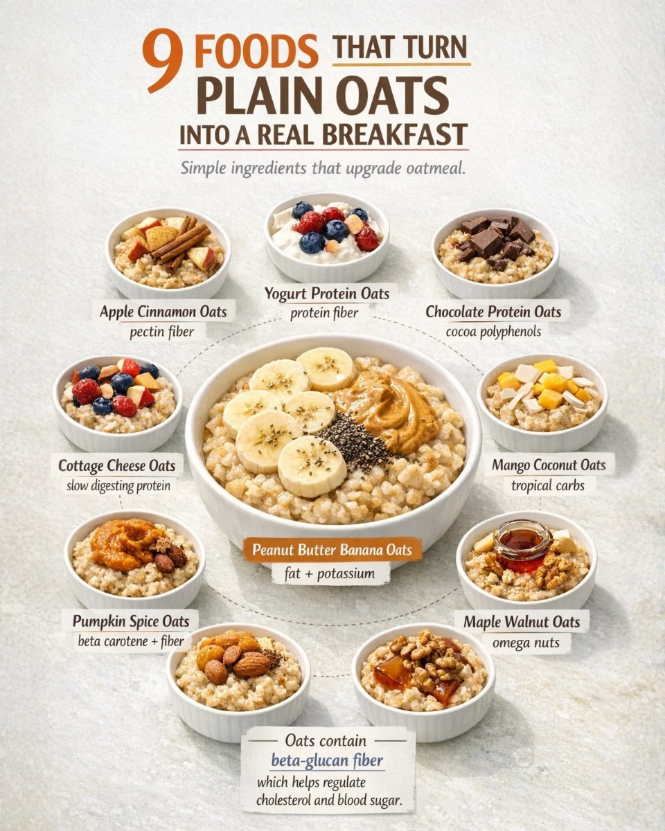 foods to add to oats peanut butter banana yogurt berries walnuts mango coconut