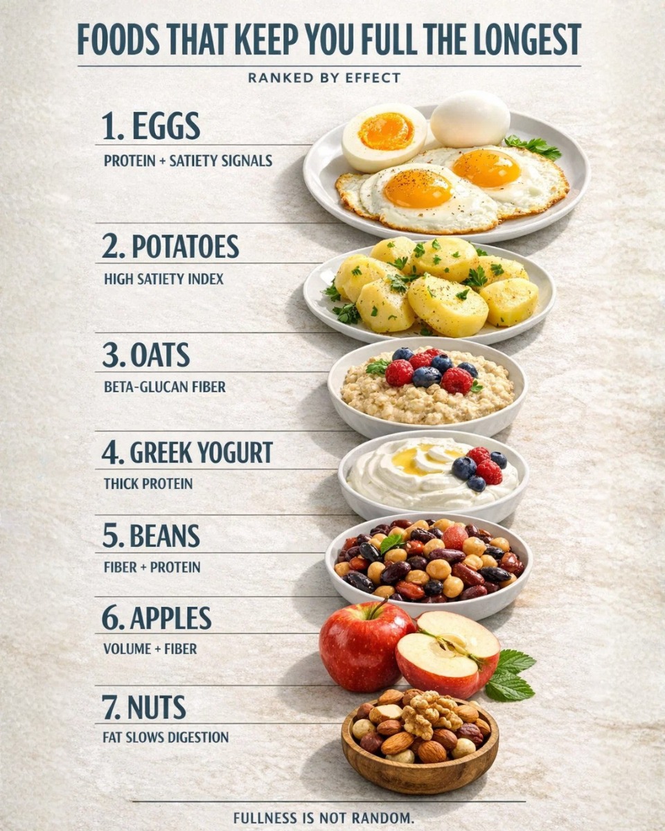 foods that keep you full the longest including eggs potatoes oats yogurt beans apples and nuts