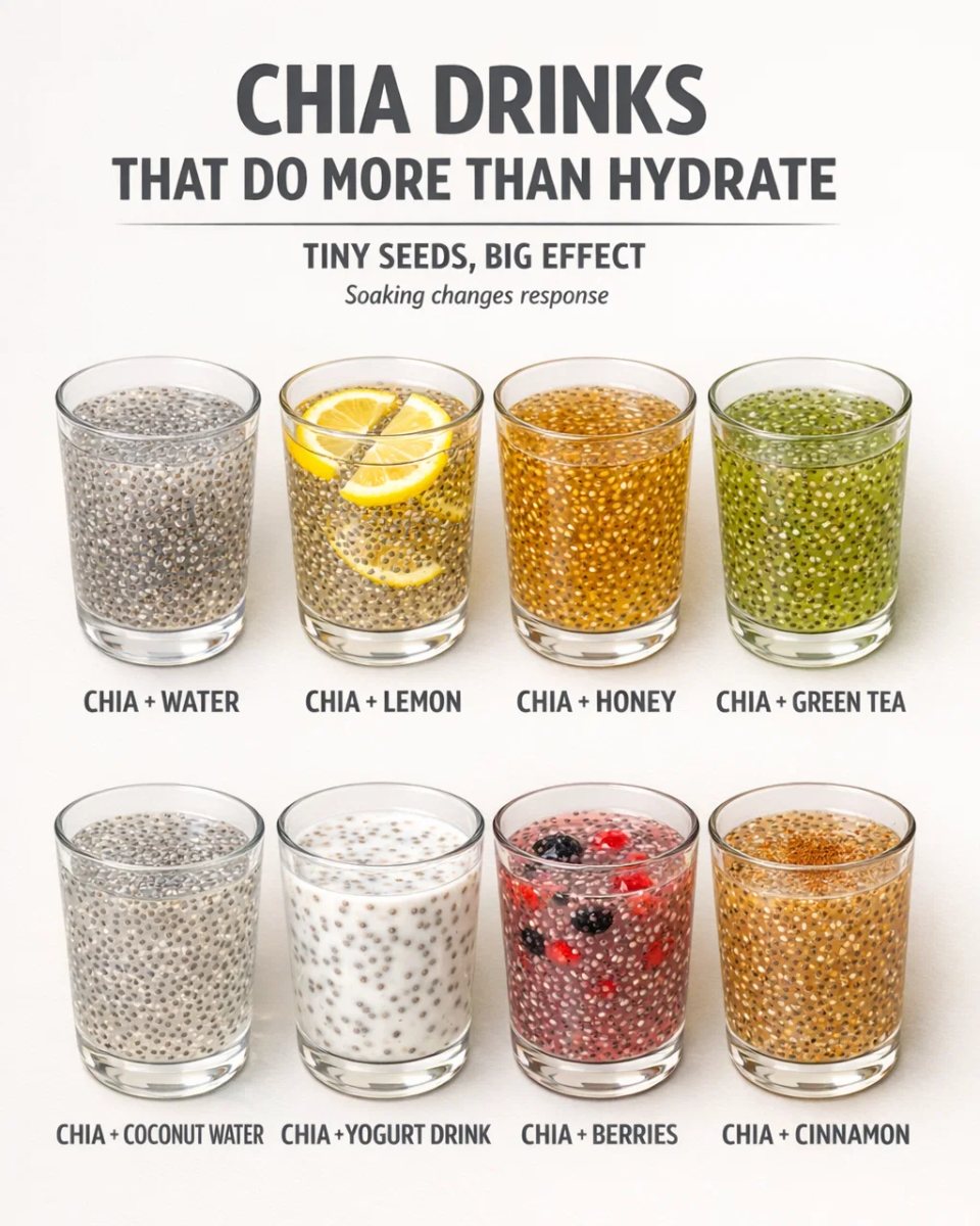 chia drinks benefits recipes chia water lemon honey green tea coconut water berries yogurt cinnamon