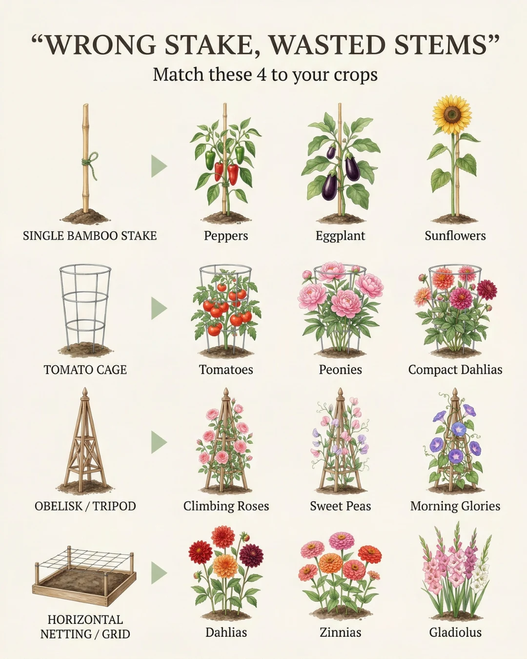Wrong Stake, Wasted Stems: The Complete Guide to Trellises and Plant Supports for a Healthier, More Productive Garden