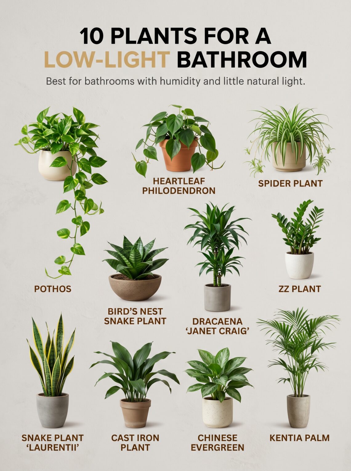 10 Best Plants for a Low-Light Bathroom: Easy Humidity-Loving Houseplants That Thrive in Small, Shady Spaces