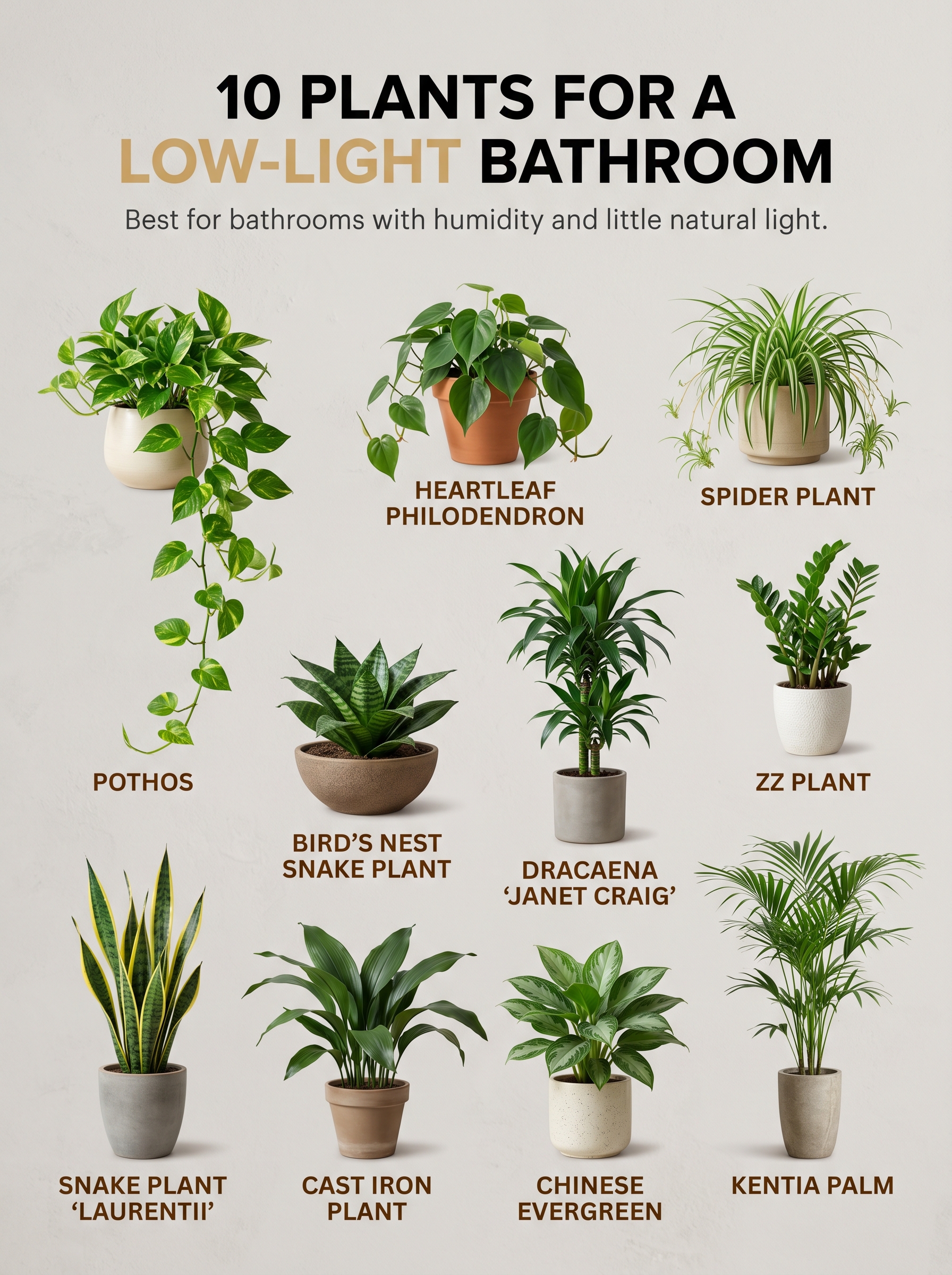 10 Best Plants for a Low-Light Bathroom: Easy Humidity-Loving Houseplants That Thrive in Small, Shady Spaces