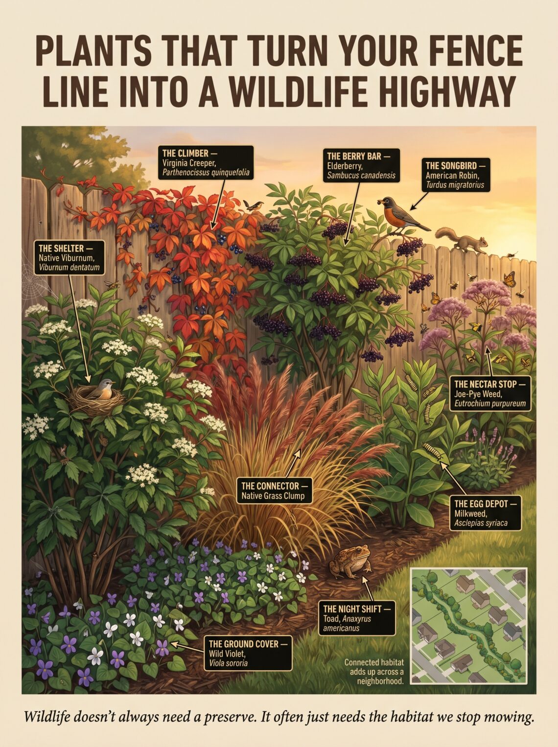 Plants That Turn Your Fence Line Into a Wildlife Highway: 7 Native Plant Ideas to Create a Backyard Habitat That Works