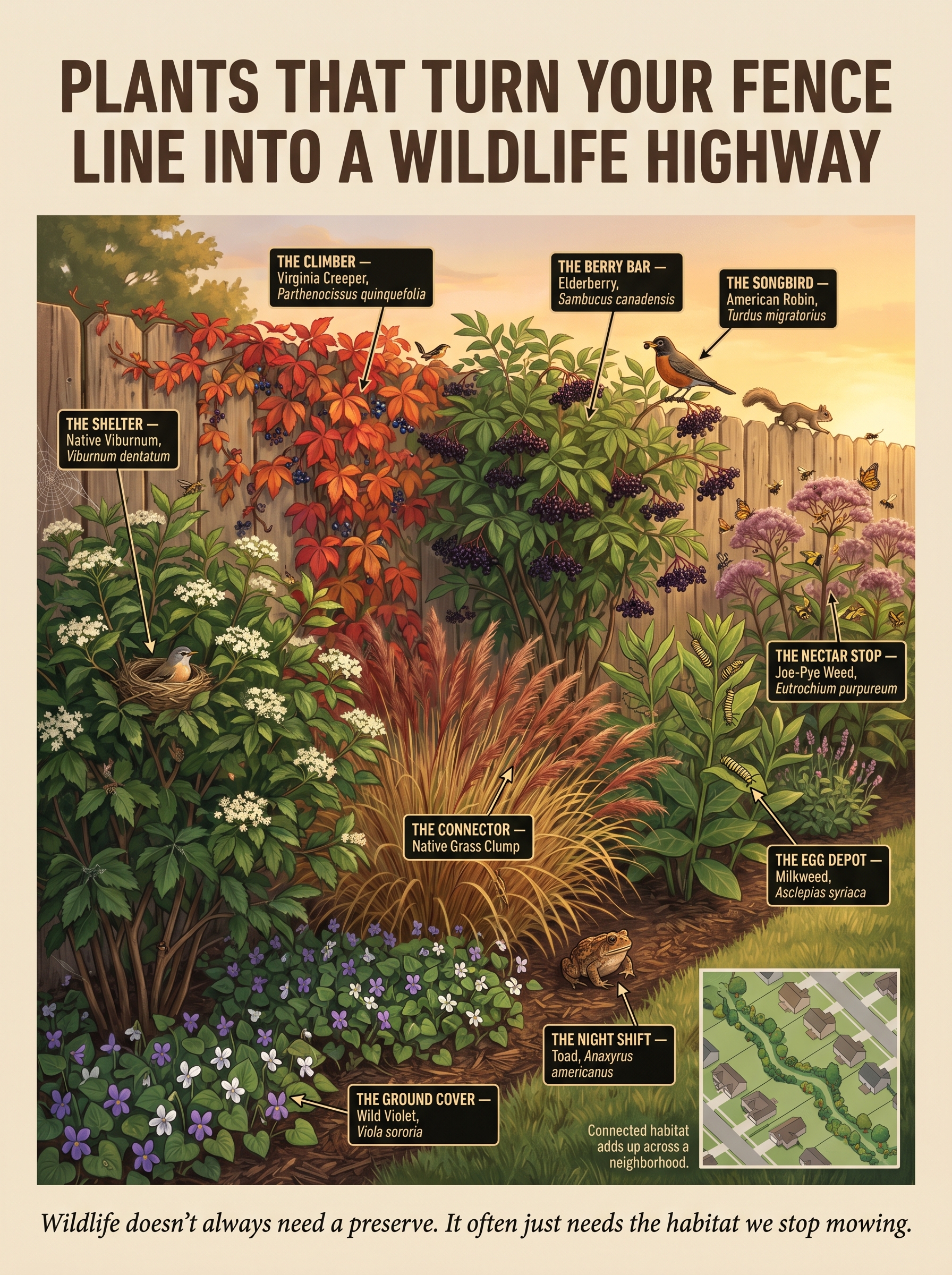 Plants That Turn Your Fence Line Into a Wildlife Highway: 7 Native Plant Ideas to Create a Backyard Habitat That Works