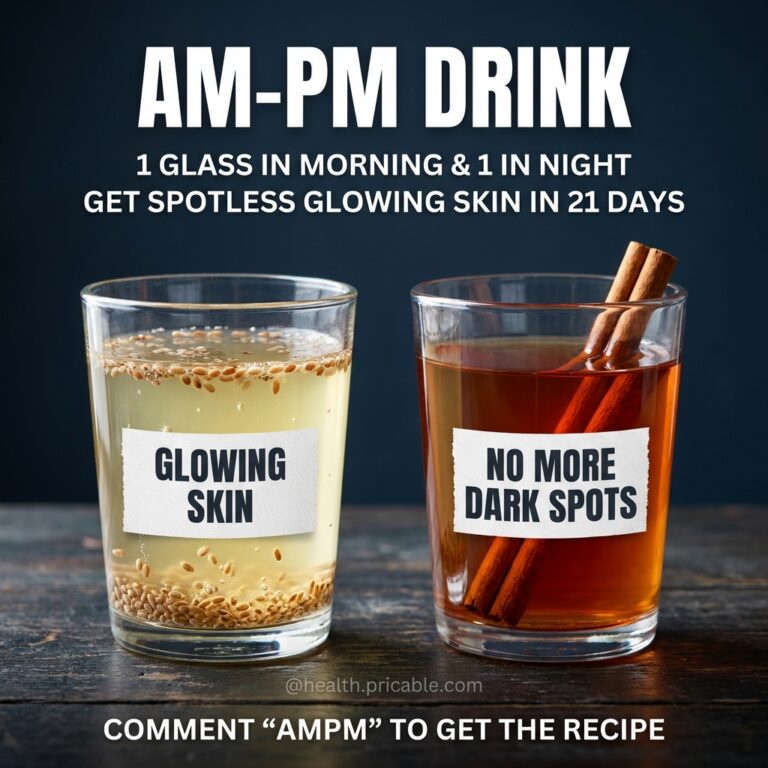 Two glasses one with a light yellow drink with seeds labeled Glowing Skin and another with an amber drink with cinnamon 