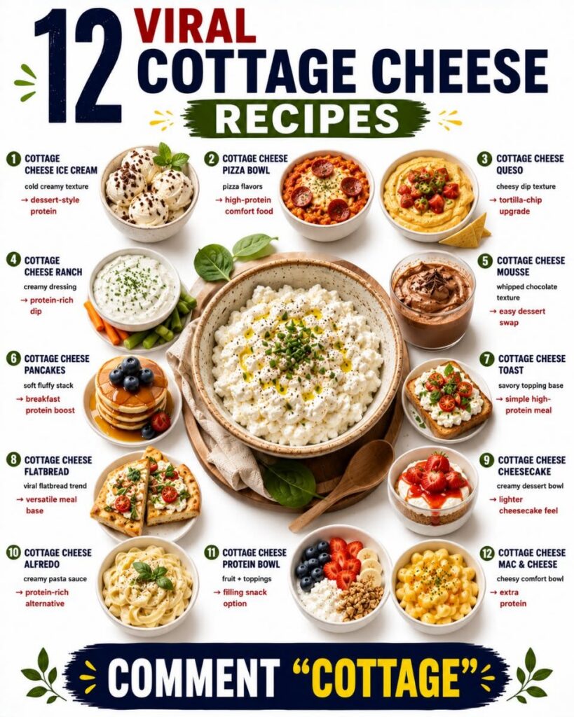 A colorful spread of various cottage cheese dishes showcasing its versatility for breakfast lunch and dessert Include bo