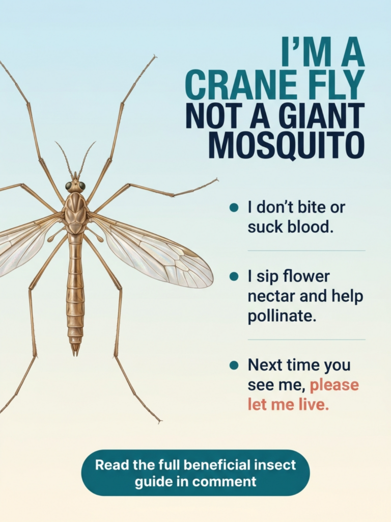 An infographic explaining that crane flies are not giant mosquitoes do not bite sip nectar pollinate and should be allow