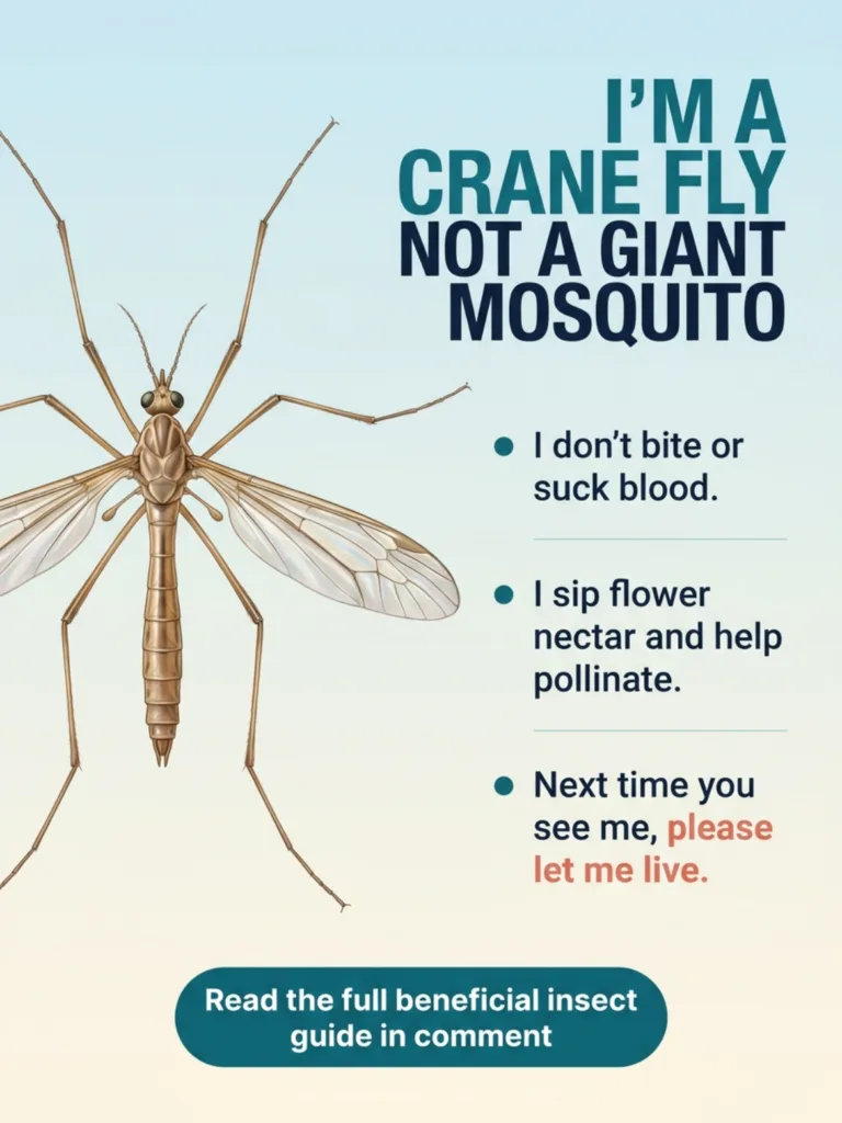 An infographic explaining that crane flies are not giant mosquitoes do not bite sip nectar pollinate and should be allow