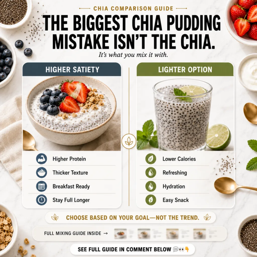 A split-screen or side-by-side view illustrating two distinct uses of chia seeds On one side a hearty fulfilling chia pu