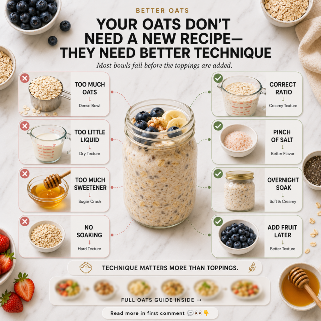 A Pinterest-friendly modern wellness flat lay infographic illustrating Better Oats techniques It clearly displays common
