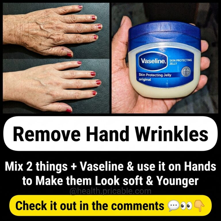 A before and after comparison of a hand showing wrinkles versus a smoother hand alongside a close-up of a Vaseline jar T