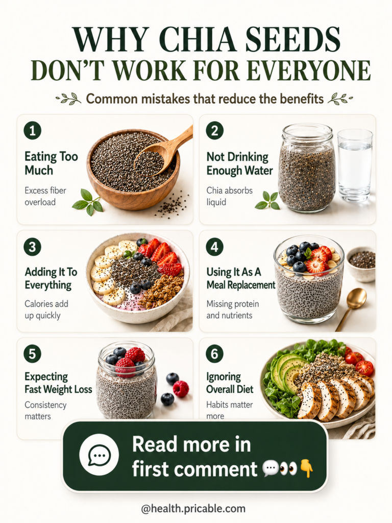 An infographic summarizing common mistakes people make when consuming chia seeds showing why they might not work for eve