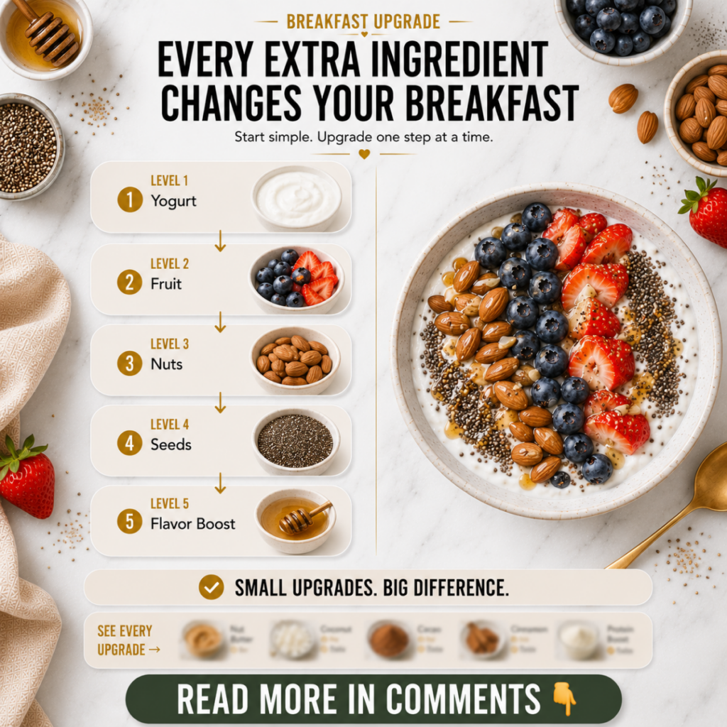 A vibrant fully upgraded yogurt bowl artfully arranged with various colorful fruits crunchy nuts wholesome seeds and a d