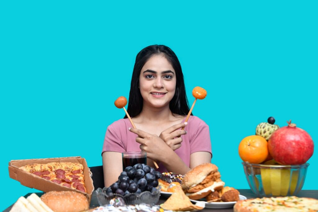 A visual representation contrasting heart-healthy foods fruits vegetables whole grains nuts with foods that may harm art