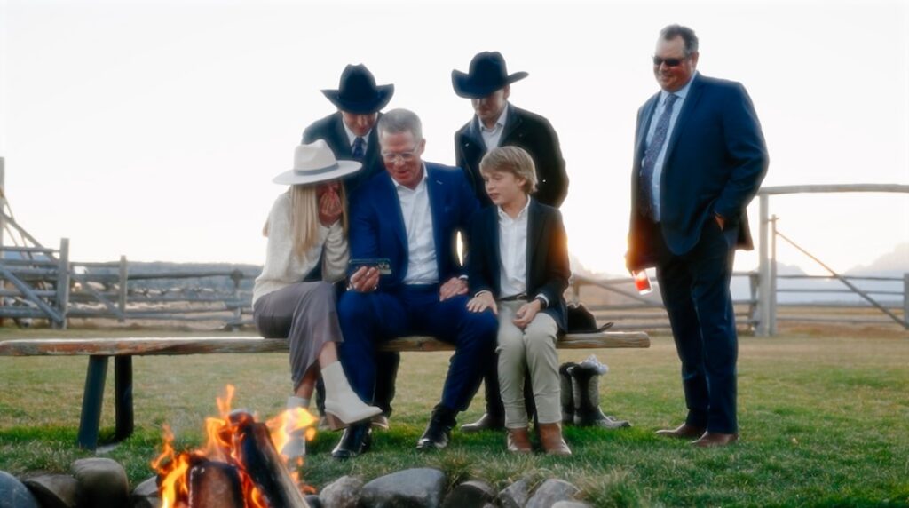 A still frame or promotional image featuring a famous family from a classic Western television show possibly in cowboy a