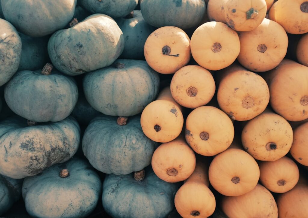 An infographic visually comparing the nutritional facts of potatoes and pumpkins highlighting calories carbohydrates fib