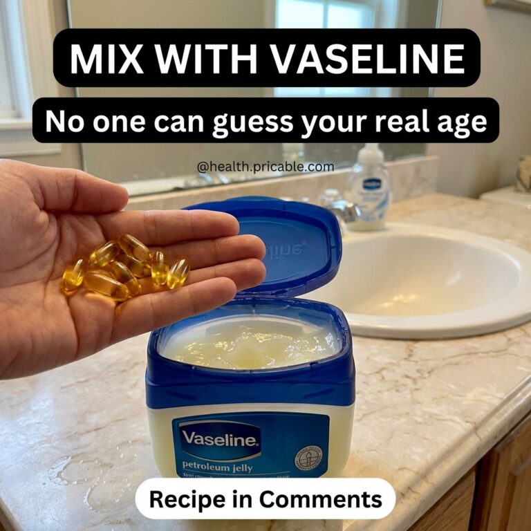 A hand holding golden translucent beauty oil capsules over an open tub of Vaseline petroleum jelly ready to be mixed