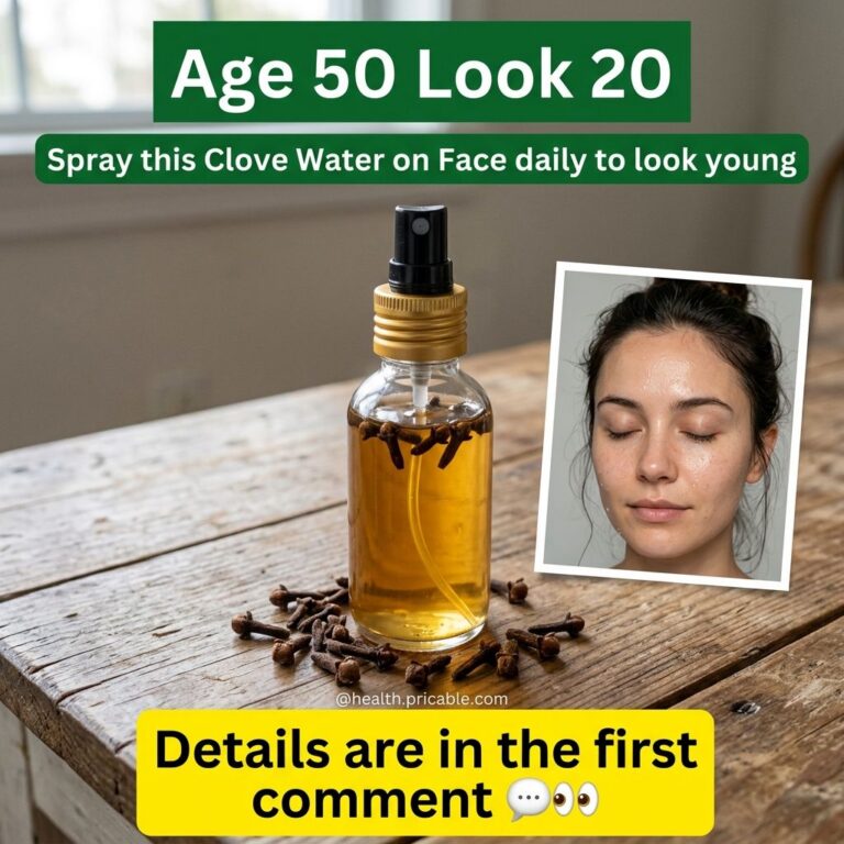A clear glass spray bottle filled with golden-yellow clove water and whole cloves surrounded by scattered dried cloves o
