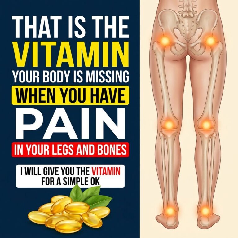 An informational graphic highlighting a vitamin missing when you have leg and bone pain with an illustration of human le