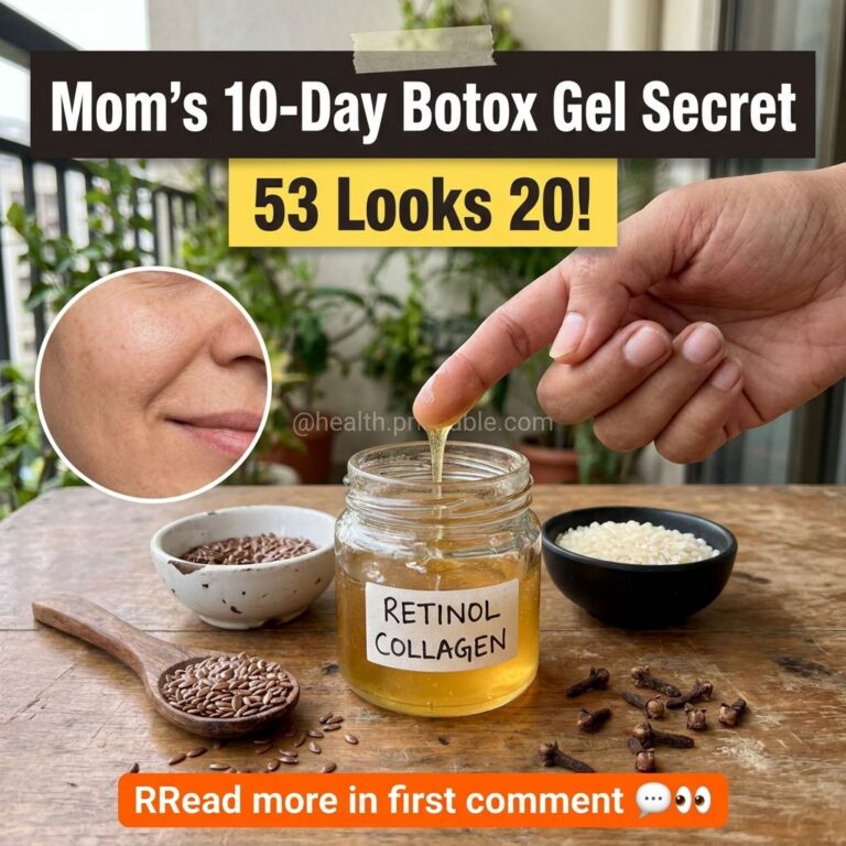 A hand dripping viscous amber gel into a jar labeled RETINOL COLLAGEN surrounded by flax seeds white rice and cloves on