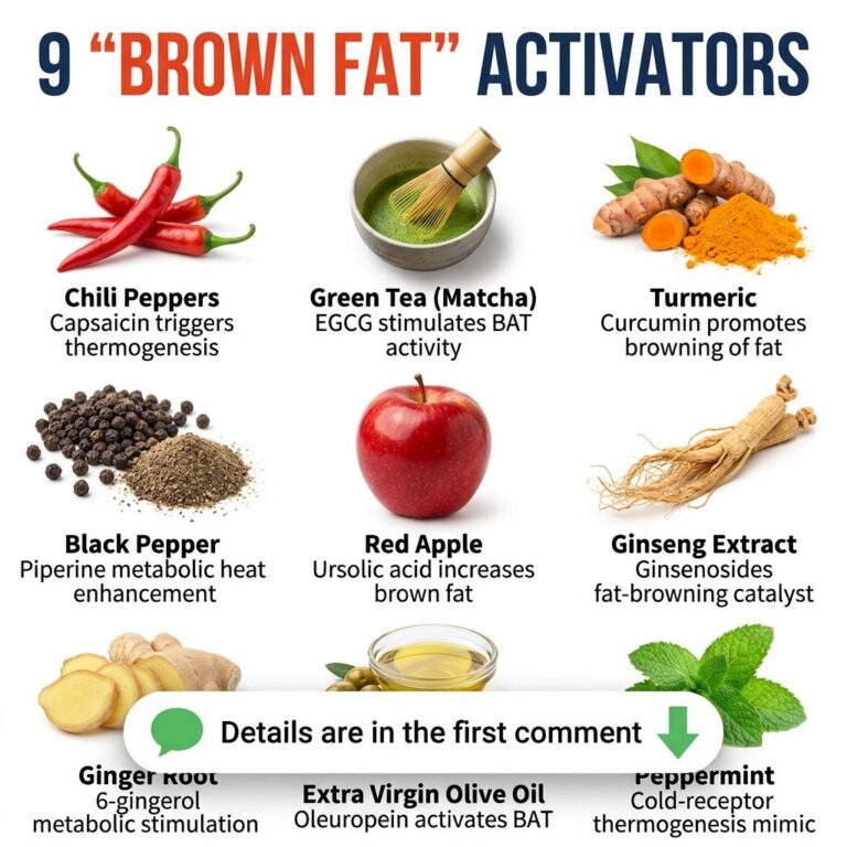 An infographic showing 9 different healthy foods in a grid format each labeled with its name and a brief description of 