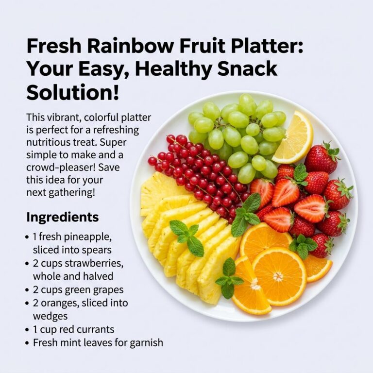 A vibrant colorful fruit platter on a white round plate featuring green grapes red currants sliced pineapple halved stra