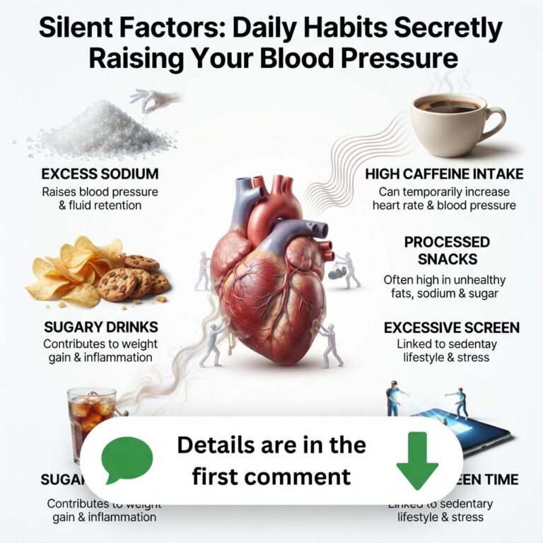 A visual representation of the human heart surrounded by icons depicting various daily habits like salt coffee snacks su