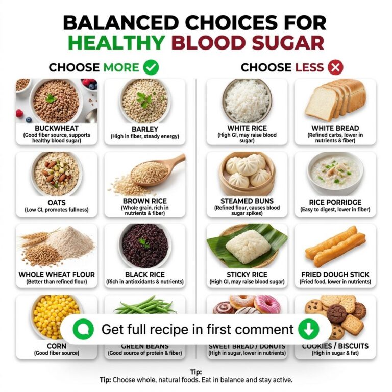An overhead shot of a table divided into two halves One half shows healthy food choices like oats buckwheat brown rice b