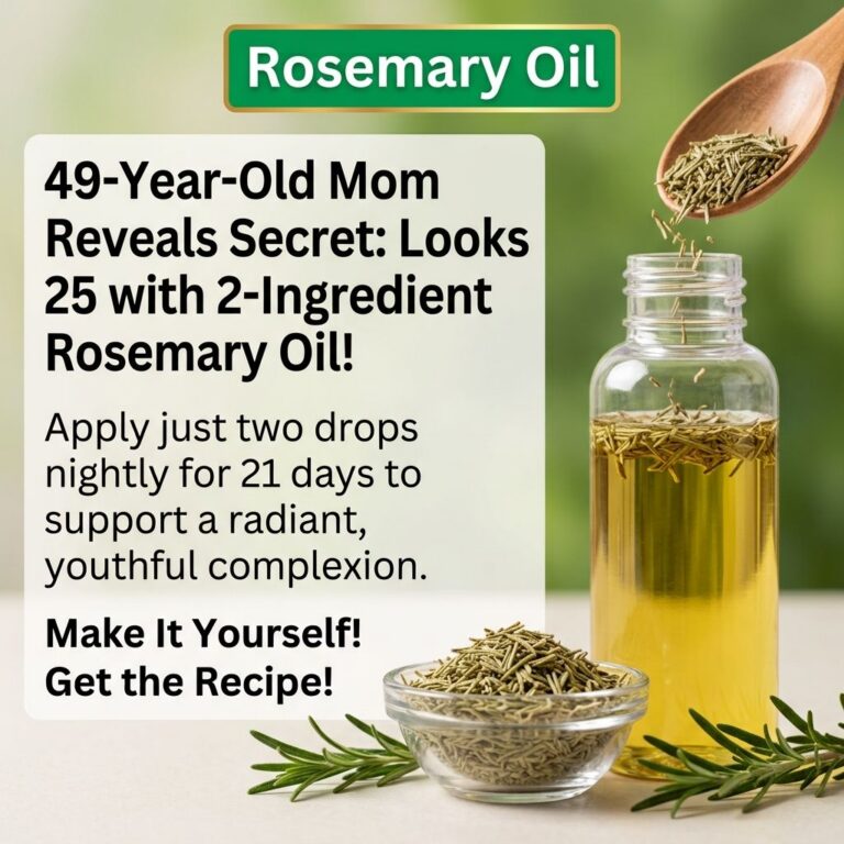 A clear glass bottle filled with golden amber rosemary oil and sprigs a small glass bowl overflowing with dried rosemary