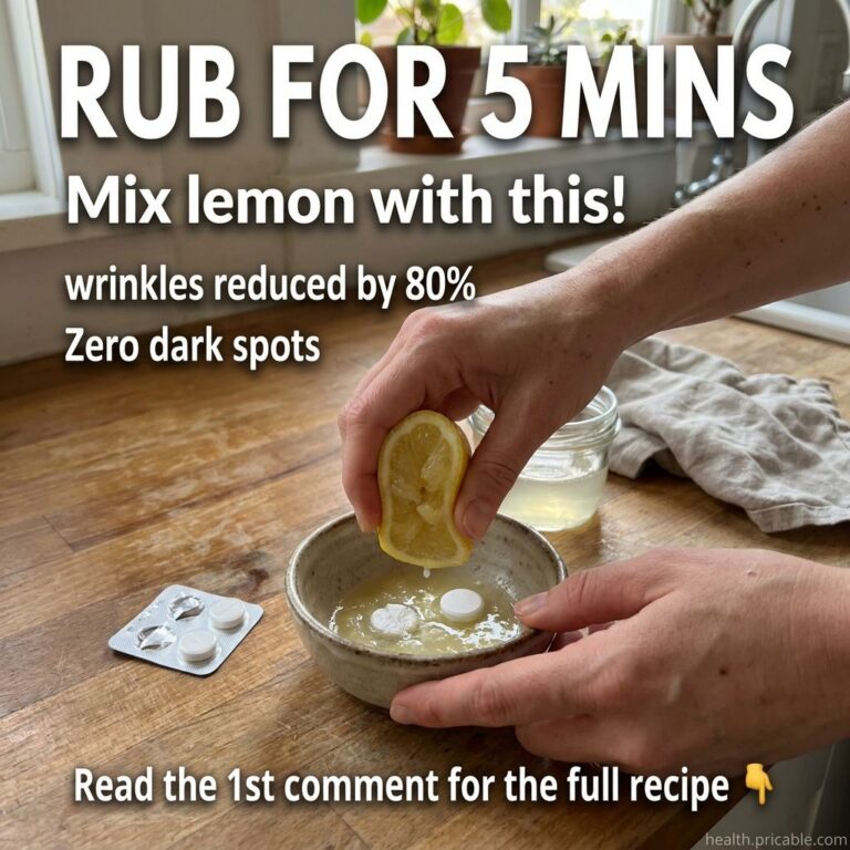 Hands preparing a DIY skincare mixture squeezing a lemon into a bowl with dissolving white pills on a rustic wooden coun