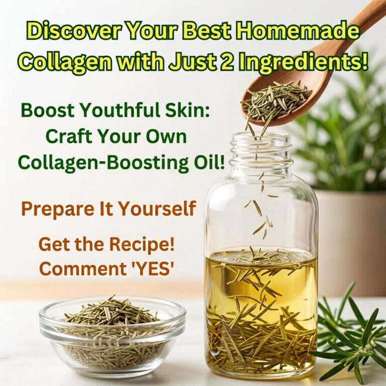 A clear glass bottle of golden rosemary-infused oil with dried rosemary being poured into it from a wooden spoon Fresh r