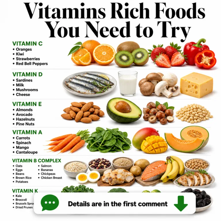 A vibrant array of vitamin-rich foods organized by vitamin type Vitamin C strawberries oranges bell peppers broccoli kal