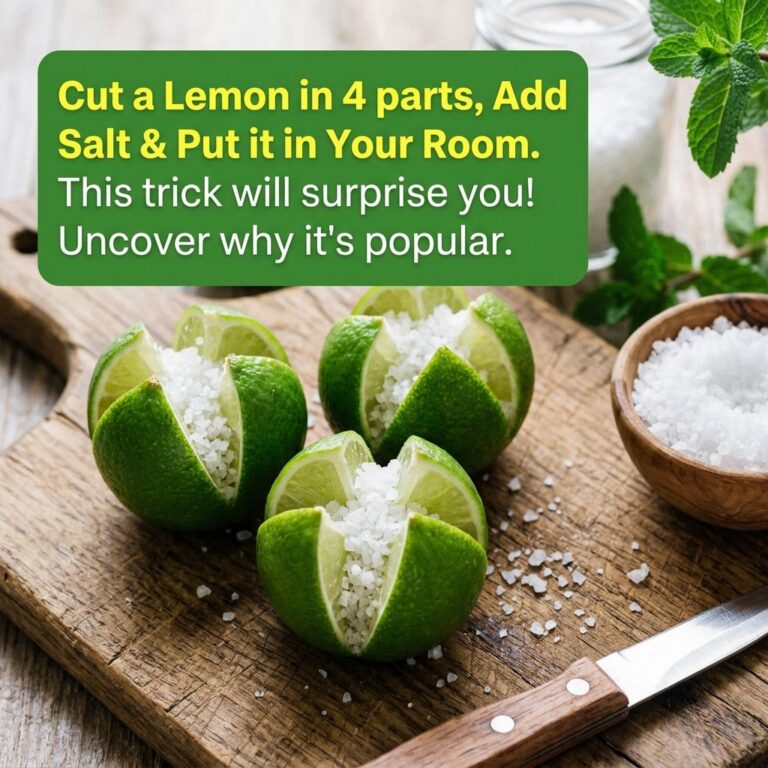 A bright close-up shot of three limes each cut into four parts but still connected at the base with coarse white salt pa