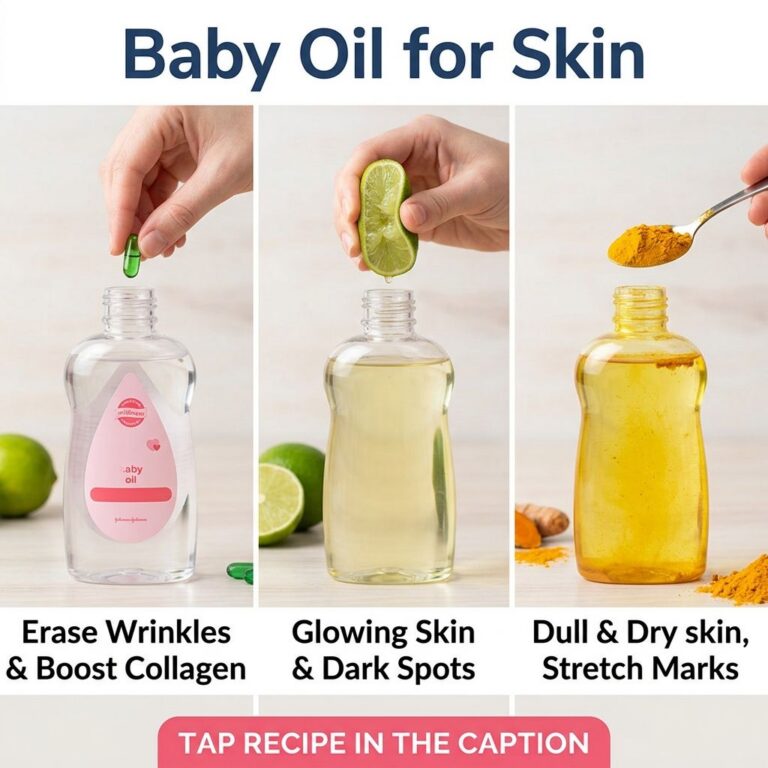 A three-panel collage showing hands adding vitamin E capsule lime juice and turmeric powder into separate bottles of bab
