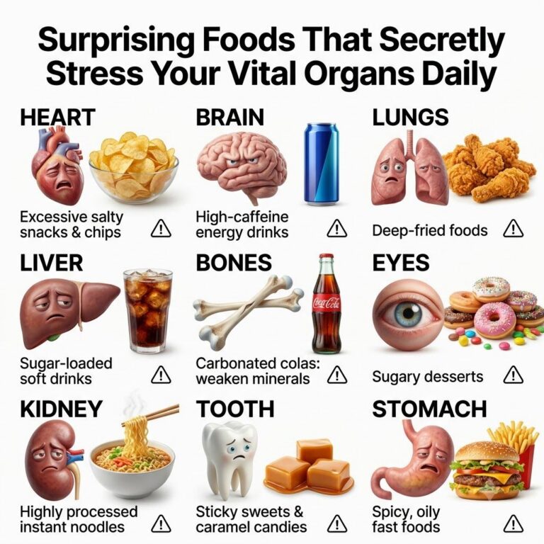 A visual infographic depicting nine cartoonishly sad vital organs heart brain lungs liver bones eyes kidney tooth stomac