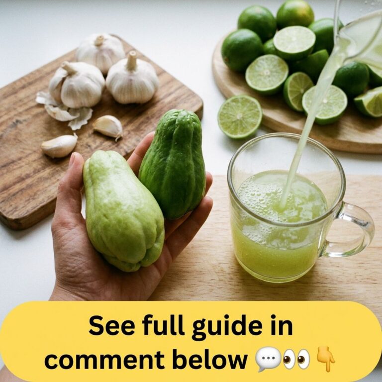Fresh garlic limes and chayotes arranged on wooden boards with a glass of light green liquid being poured suggesting a n