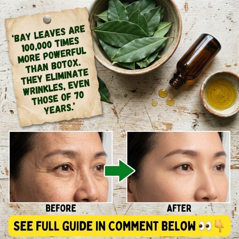 A flat lay of fresh bay leaves in a ceramic bowl with an amber dropper bottle and a small bowl of golden oil symbolizing