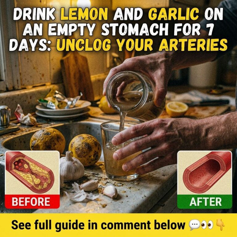 Hands pouring a homemade yellow-brown lemon and garlic drink from a mason jar into a glass surrounded by fresh lemons an