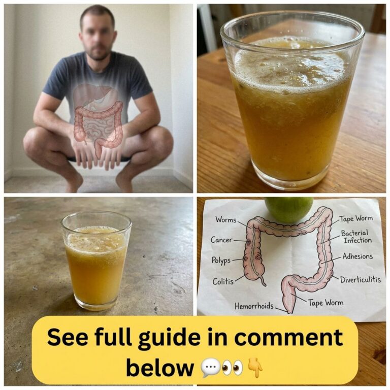 A glass of yellowish pulpy beverage likely a nighttime cleanse drink set against a light background