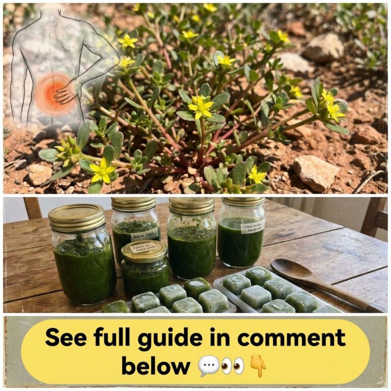 A vibrant purslane plant Portulaca oleracea growing in dry rocky soil with succulent green leaves reddish stems and smal