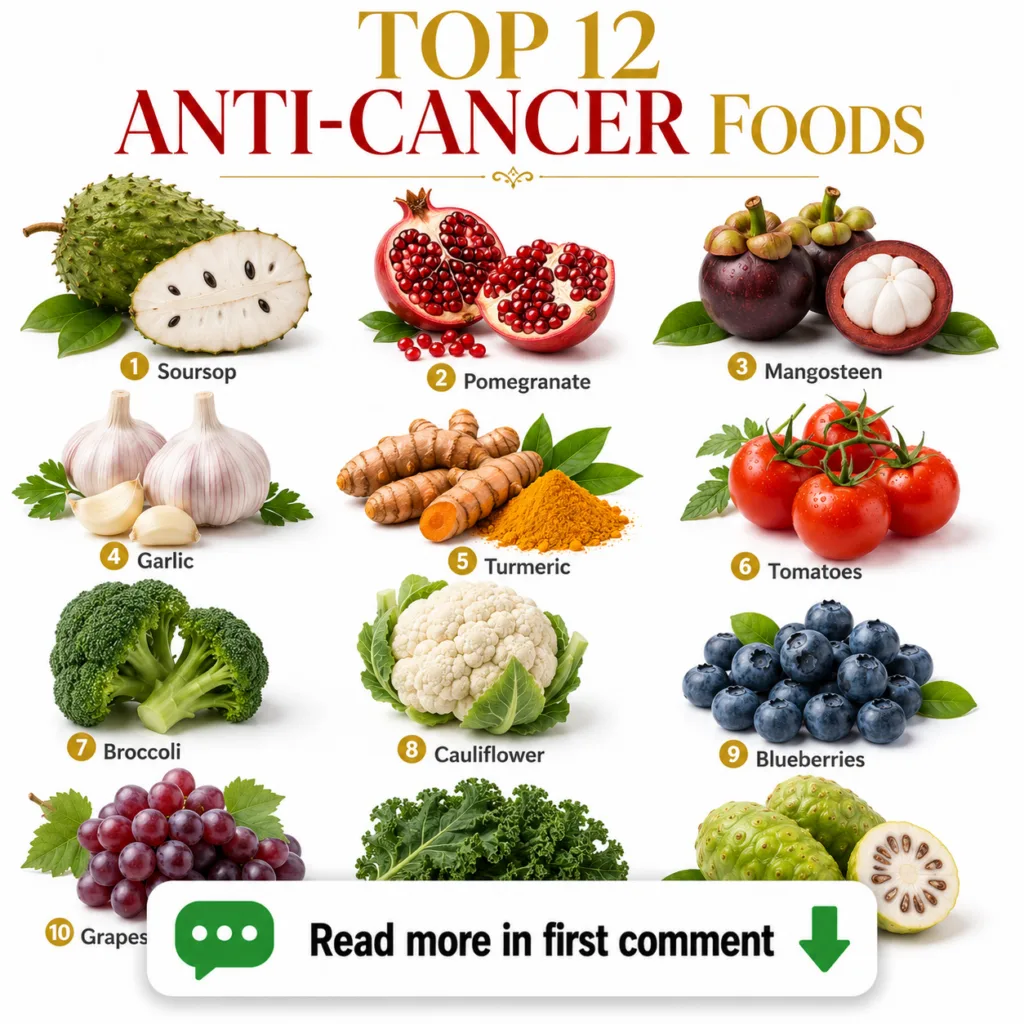 An infographic showing 12 different healthy food items each with its name arranged in a grid The title of the infographi
