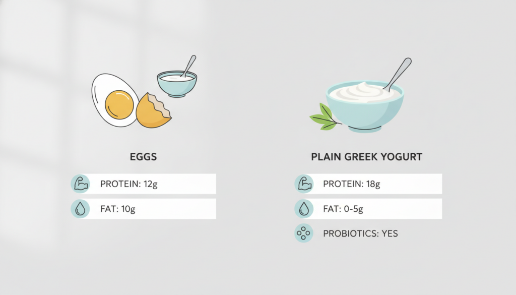 A visual comparison chart showing the protein content and other key nutrients of a serving of eggs versus a serving of p