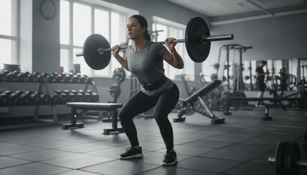 A person demonstrating a common squat mistake knees caving inwards
