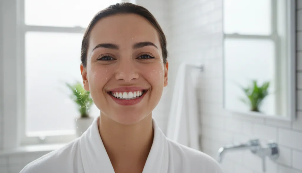 A person smiling brightly showcasing fresh breath and healthy teeth after incorporating natural remedies into their rout