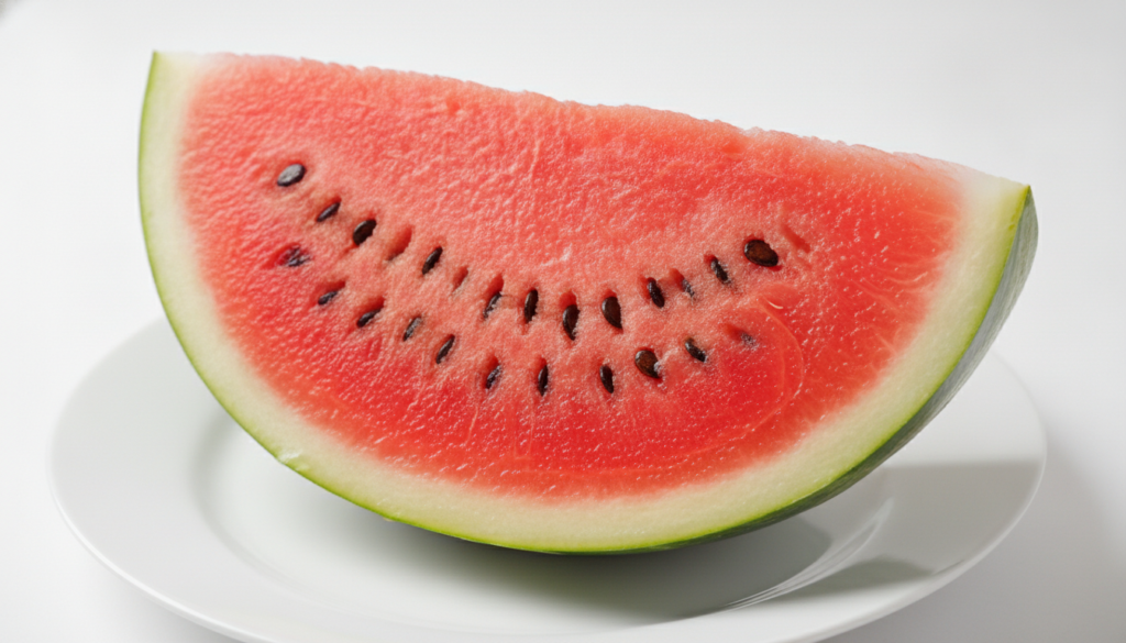 A refreshing slice of watermelon juicy and red with a few seeds on a light background symbolizing hydration and health