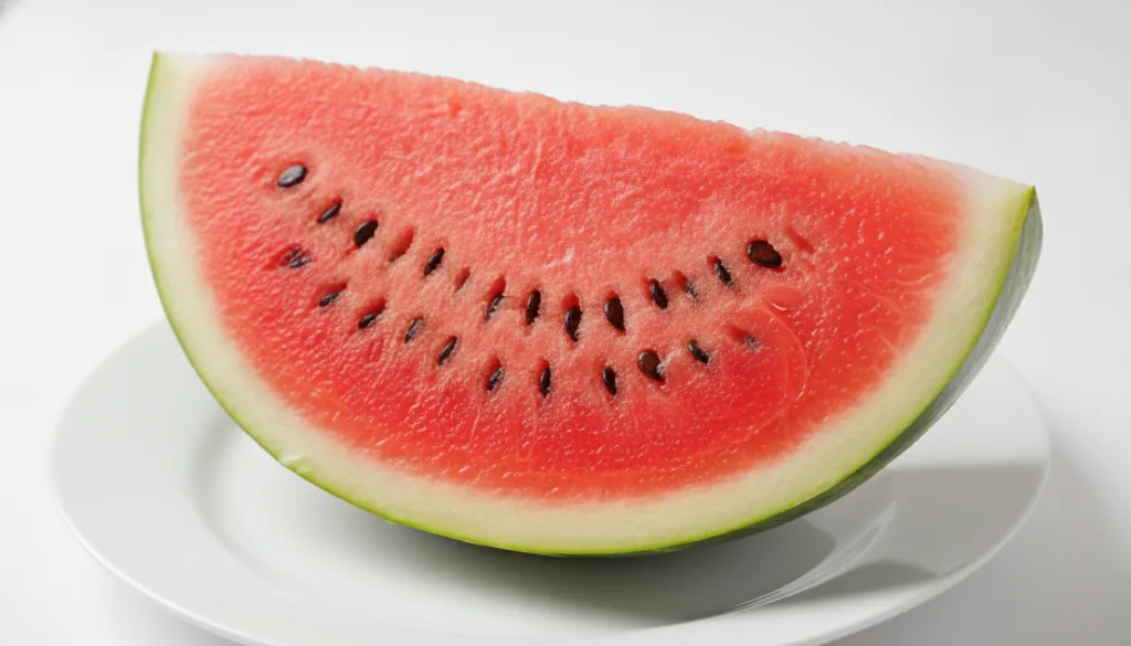 A refreshing slice of watermelon juicy and red with a few seeds on a light background symbolizing hydration and health