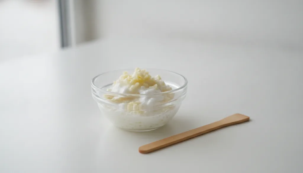 A small glass bowl containing the mixed garlic and toothpaste paste with a tiny applicator or cotton swab beside it agai