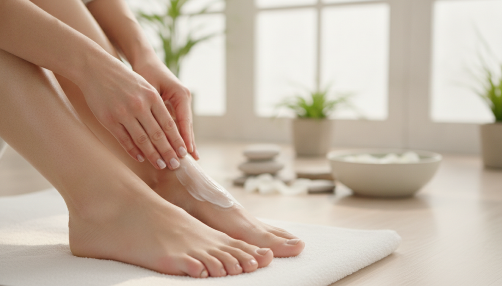 A person s feet receiving gentle care symbolizing overall wellness from foot care practices